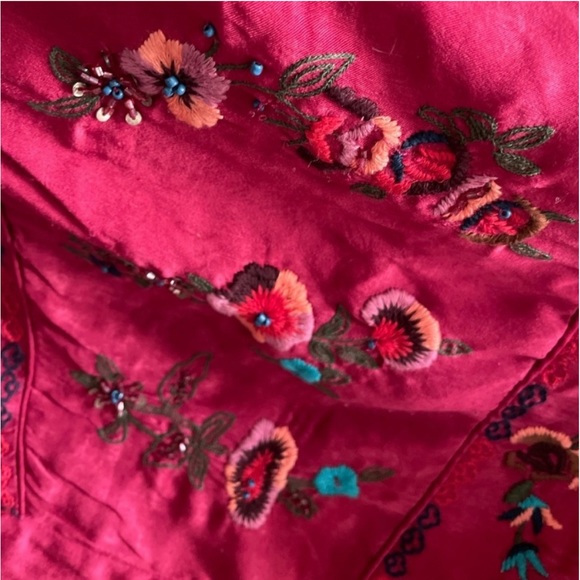 Free People] Beautiful Burgundy Embroidery Sequins Kimono Duster Jacket - Picture 8 of 13